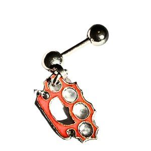 18 Gauge Surgical Steel Helix Barbell With Orange Brass Knuckles Dangle
